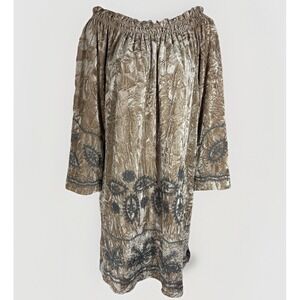 Ivy Jane Crushed Velvet Off Shoulder Dress Taupe Boho Embroidered Rhinestone